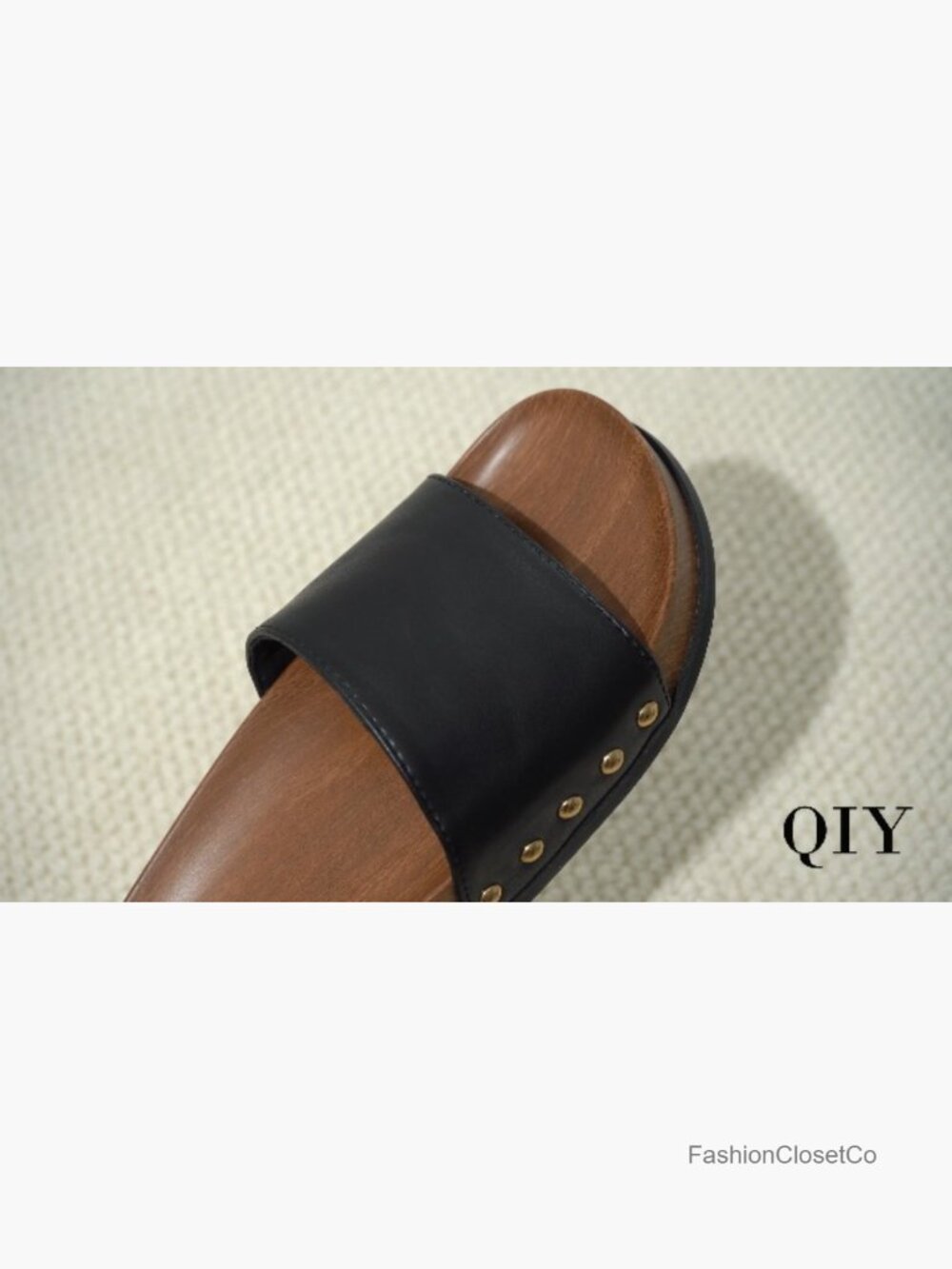 Platform Sandals Studded Slide with Wood Grain Design Arch Support Summer - Picture 7 of 7